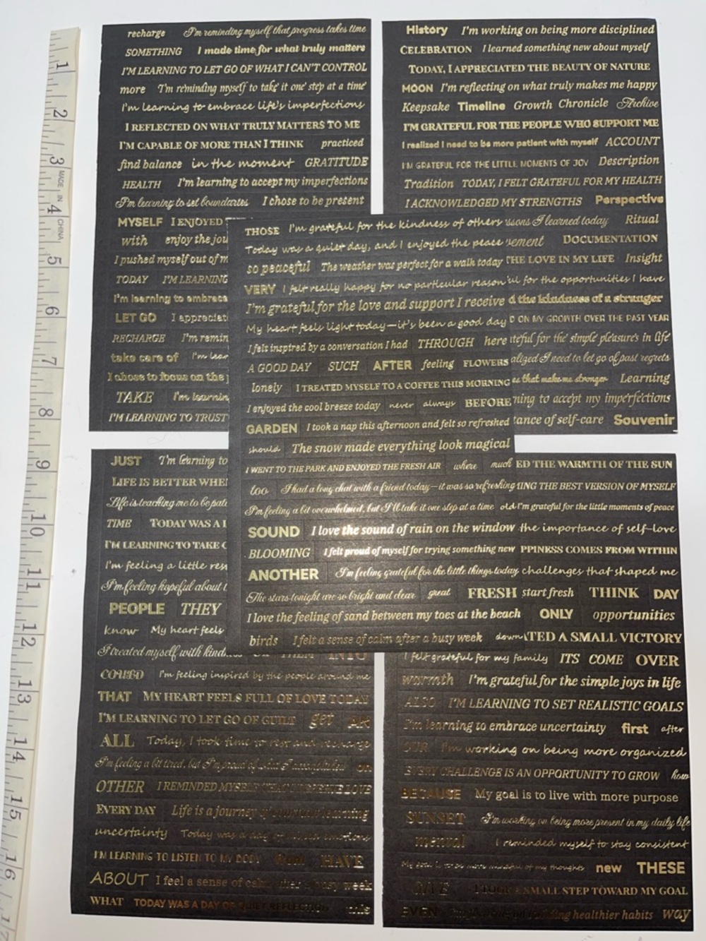 3/$10 Motivational Words & Phrases in Black & Gold (5 sheet set)